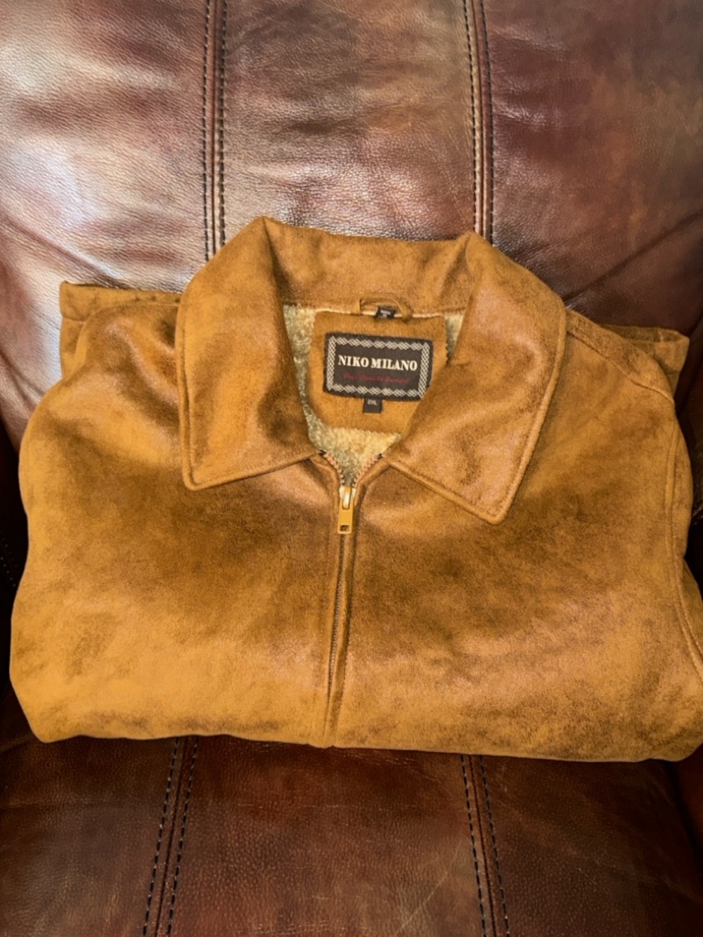 Niko Milano Men's Suede Bomber Jacket in Cognac
